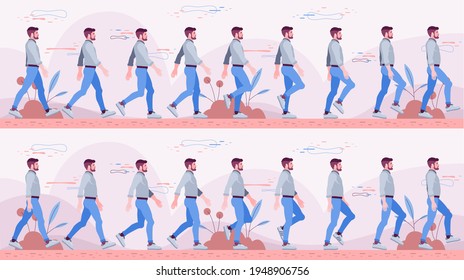 Business Man Walking Cycle.  Character Model With Walk Cycle Animation. Character Design. Side View, Animated Character. Character Creation, Pose