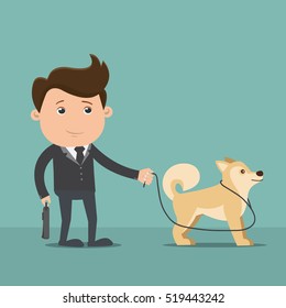 Business man walking with  dog , Business concept - vector illustration