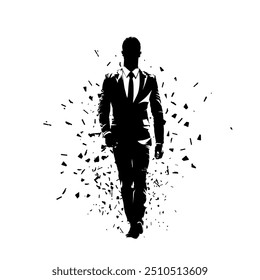 Business man walking forward, abstract vector silhouette, ink drawing. Isolated business people