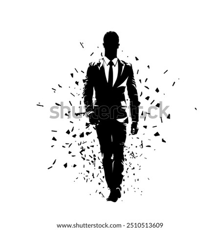 Business man walking forward, abstract vector silhouette, ink drawing. Isolated business people