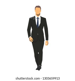 Business man walking forward, flat geometric vector illustration