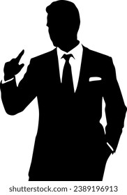 Hombre de negocios caminando hacia adelante, vista frontal del hombre adulto en traje, silueta vectorial aislada