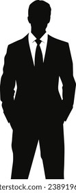 Hombre de negocios caminando hacia adelante, vista frontal del hombre adulto en traje, silueta vectorial aislada