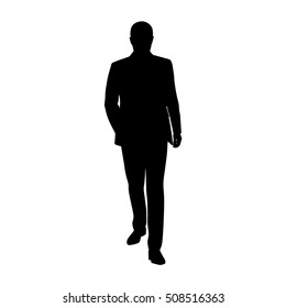 Business man walking forward, vector silhouette. Man in suit. Manager, broker, lawyer, boss, chief, salesman