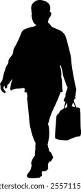 A business man Walking with handbag. silhouette vector design. isolated on transparent background. 