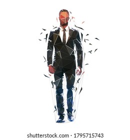 Business man walking, low polygonal vector illustration. Side view. Triangle shape. Geometric business people