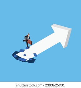 Business man walking on path to reach higher target isometric 3d vector illustration concept for banner, website, illustration, landing page, flyer, etc