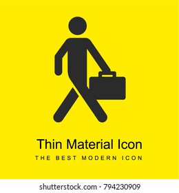 Business man walking with suitcase bright yellow material minimal icon or logo design