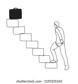 Business man walking upstairs. Vital Steps to Build a Successful Foundation for Your Startup.One line art.Vector line art. Moving Images.