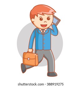 Business man walking when phone