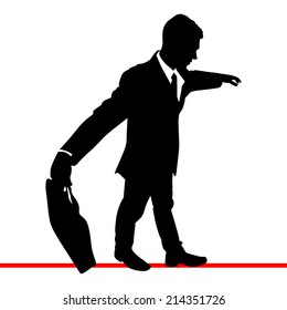 A business man walks a high wire, vector 