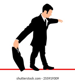 A business man walks a high wire, vector 