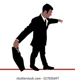 A business man walks a high wire, vector 