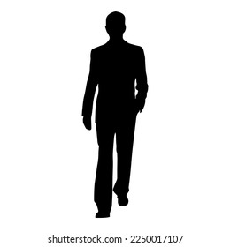 A business man walks and one hand in his pocket  Image black shadow  Isolate white background  Vector image 
