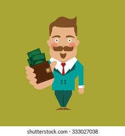 Business man with wallet full of money