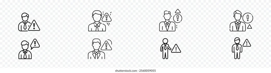 business man with warning sign, Business man icon, warning sign icon set, business risk sign, Mistake caution, business risk or problem warning,