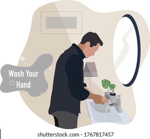 A business man washing his hand to stay clean and healthy