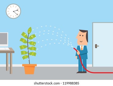 business man watering money plant