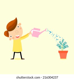 business man watering money tree,vector,illustrator.