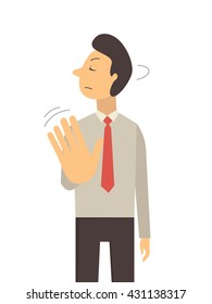 Business Man Wave Hand Making No Sign Or Stop Sign, Business Concept In Saying No, Stop, Or Disagreement. 