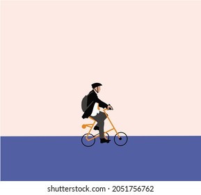 Business man wearing helmet riding a bicycle. Man using pedal transport enjoy healthy lifestyle Vector illustration.