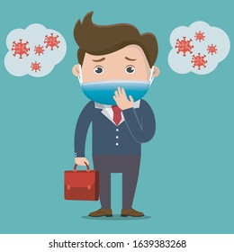 Business man wearing medical mask to protect himself from virus disease.Vector illustration.