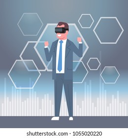 Business Man Wearing Modern 3d Glasses Virtual Reality Headset Concept
