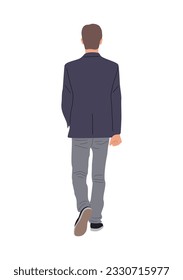 Hombre de negocios con un elegante traje informal de oficina caminando por detrás de la vista. Caricatura de hombres de negocios vector de carácter masculino realista Ilustración aislada en fondo blanco