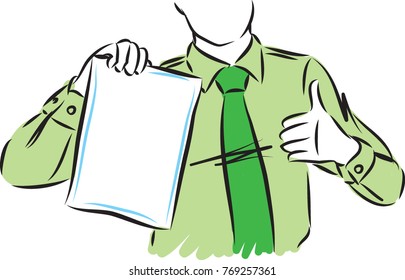 business man with white sheet of paper vector illustration