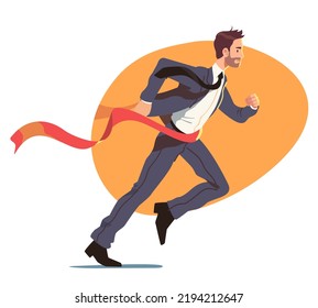 Business man winner leader person running, crossing finish line ribbon. Determined businessman win race competition achieving success. Leadership, career achievement concept flat vector illustration