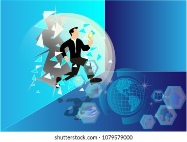 business man winner,innovation idea the future technology for save life save earth, vector art and illustration concept. business success concept.