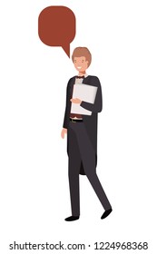 business man wit book and speech bubble