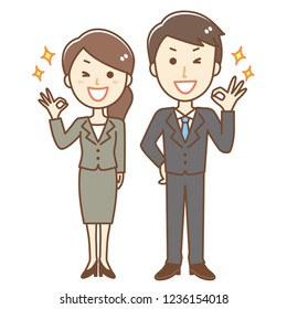 Business man and business woman 【OK sign】