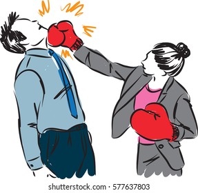business man and woman boxing illustration