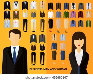 business man and woman concept background. Flat icons.