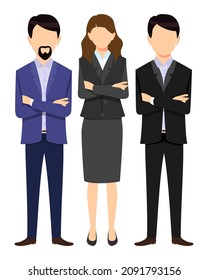 Business man and woman face less character set team standing together and posing isolated