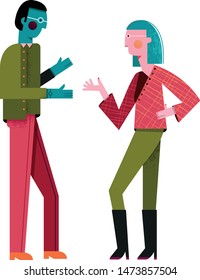 Business man and business woman having a discussion. 