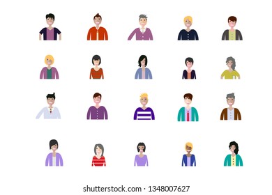 Business man and woman icons. Group of working people. Different nationalities characters. Flat style design Infographic elements 