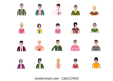 Business man and woman icons. Group of working people. Different nationalities characters. Flat style design Infographic elements 