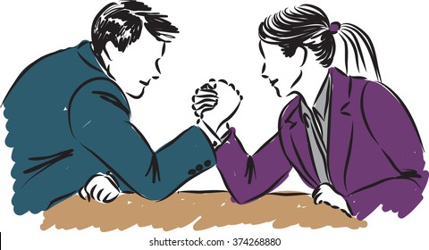 business man and woman measuring forces illustration