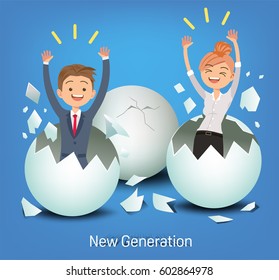 The business man and woman on new generation. New idea to corporation. How to manage human resources.