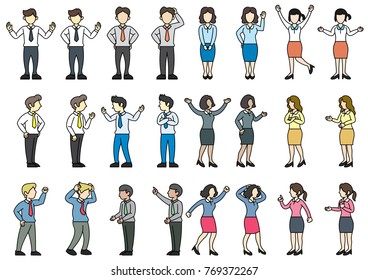 Business man, woman, and people have conversation or talking, greeting, meeting. Vector illustration character set