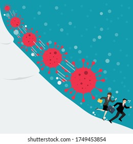 Business man and woman running away from Covid 19 virus. Vector ilustration