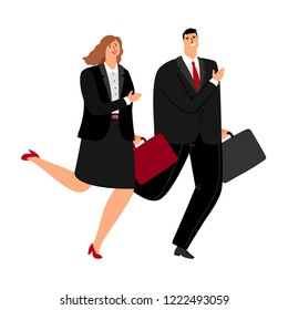 Business man and woman running icon on white backgound, vecto illustration