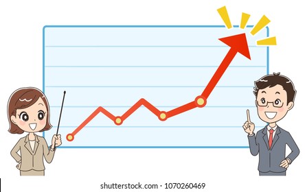 Business man and woman show graph