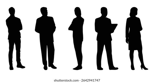 Business man and woman silhouette. Set of silhouettes men and women. Business people silhouette style. Vector illustration on white background