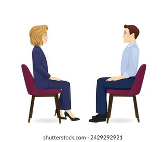 Business man and woman sitting in the chair side view isolated vector illustration