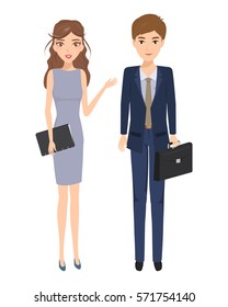 business man and business woman standing together. job character people.