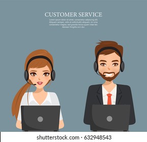 Business man and Business woman working to customer service. illustration vector of people design.