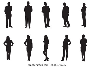 business man and business women standing silhouette . 